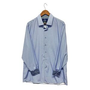 Tom Baine Performance Slim Fit XXL 18-18 1/2 Blue Dress Shirt 4 Way Stretch Flip
